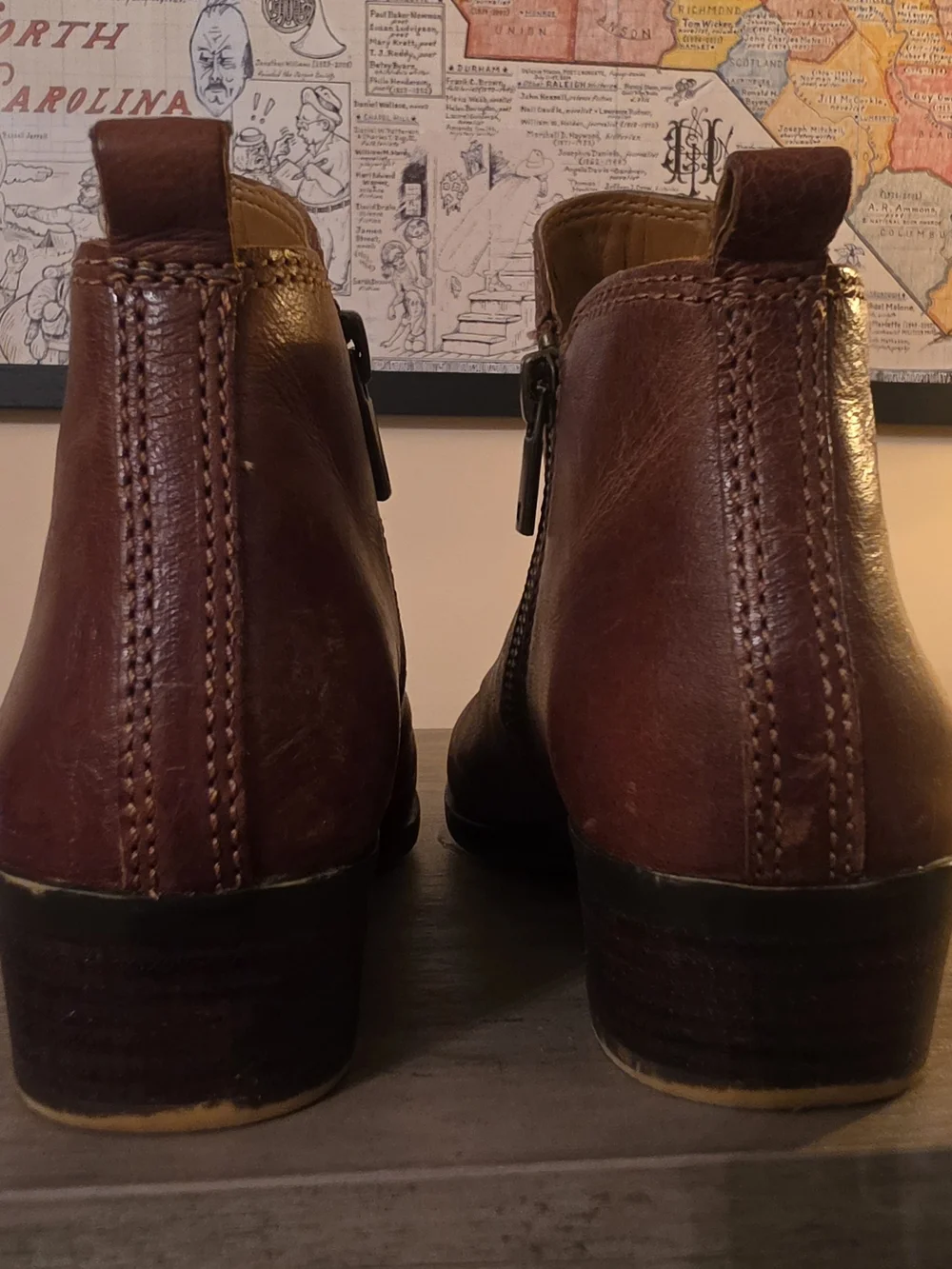 Lucky Brand Two-Tone Brown Leather Ankle Booties with Side Zip